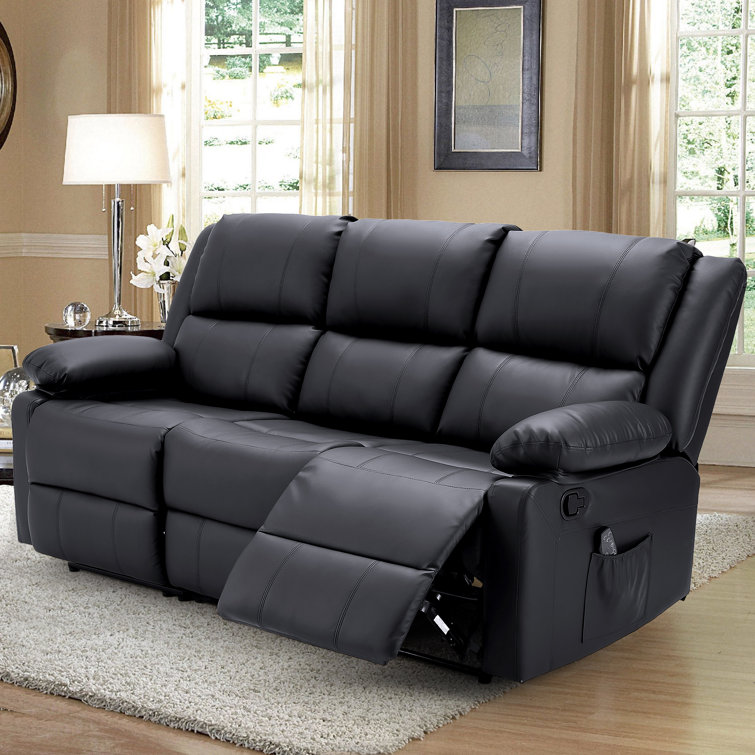68.5'' Pillow Top Arm Reclining Sofa, Black, (3 boxes)